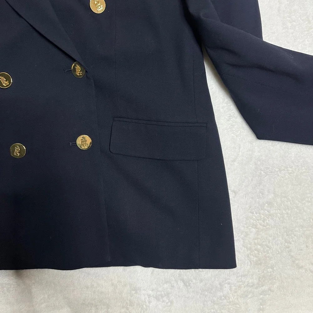 Lauren Ralph Lauren Navy Wool Double Breasted Blazer Gold Crest Buttons 14 - Picture 2 of 13